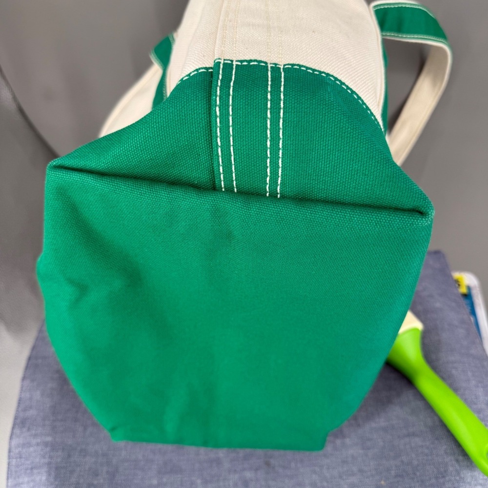 Lands End Medium Tote Bag 5 Pocket Zipper Green Natural Canvas *Has Embroidery - Picture 14 of 16